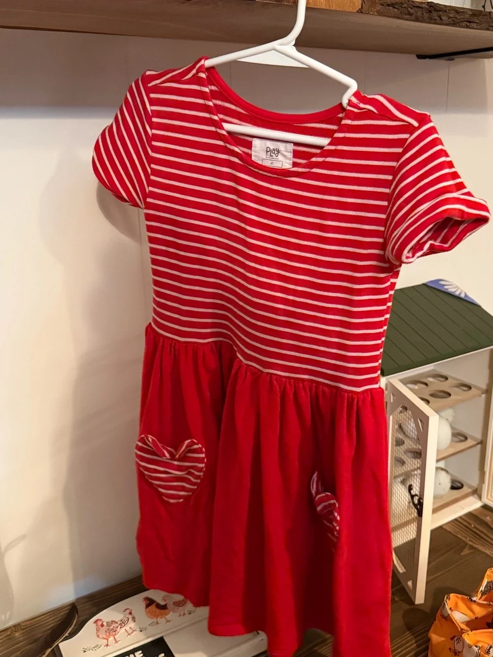 Red Striped Heart Pocket Kids Dress by Little sleepies